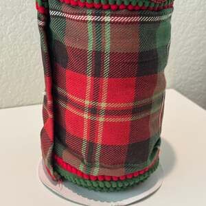 Trim & Ties Red & Green Plaid Pompon Christmas Ribbon 8”x5 Yards